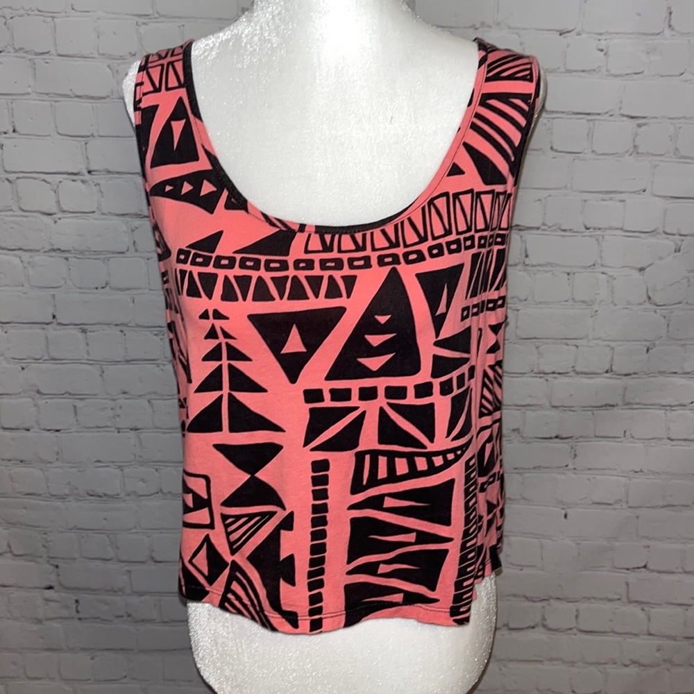 Orange and Black Aztec Print Tank Top Blouse Size Small
